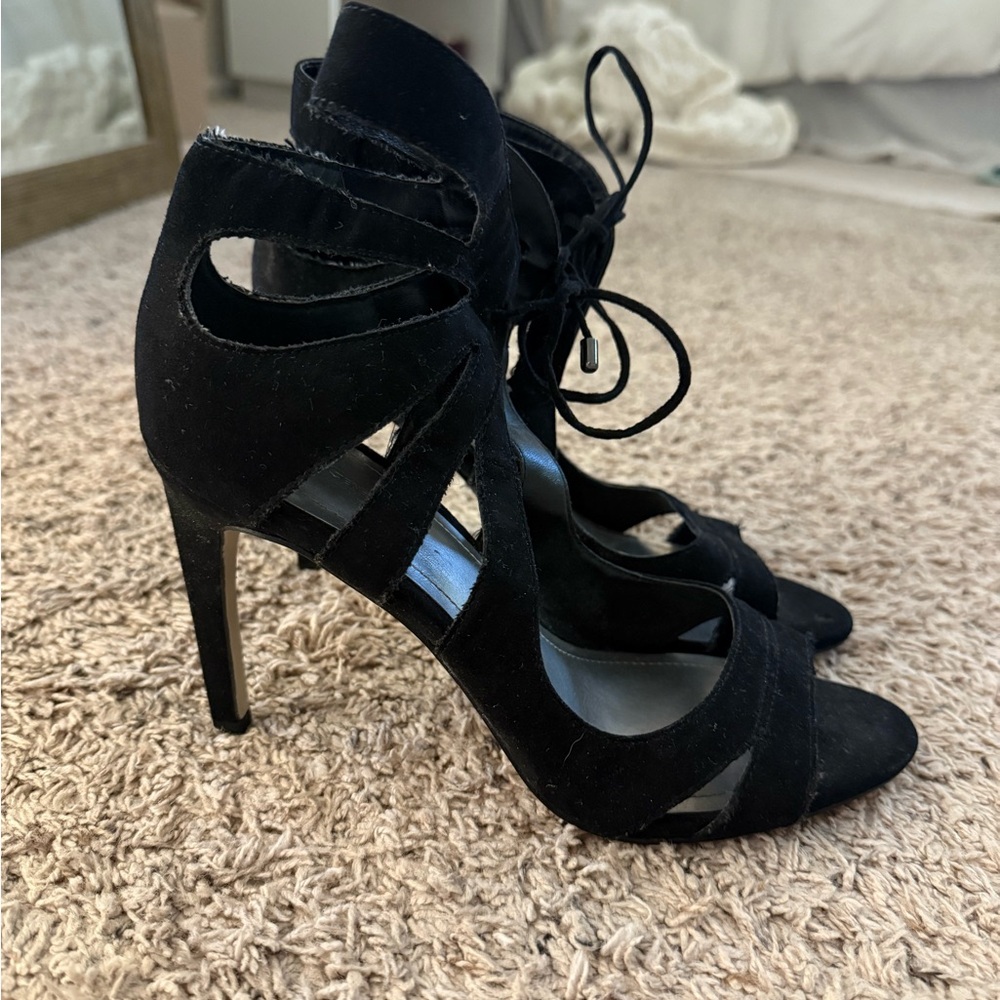 BCBG Black Suede Lace-Up Heels